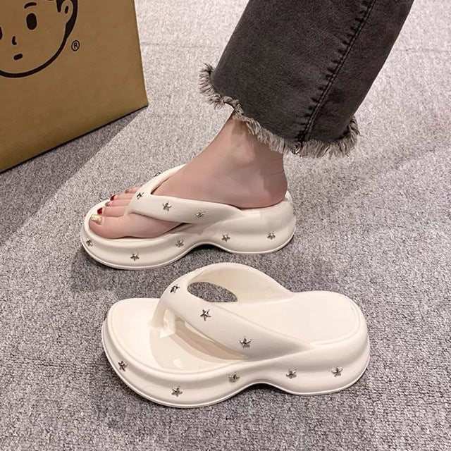 5cm thick sole flip flops women's summer outwear fashion height increasing women's shoes beach shoes women's 2024new arrivalnon-slip slippers