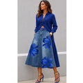 European and american new fashion printed denim skirt -  cross-border summer women's streetwear washed floral high-waisted midi skirt