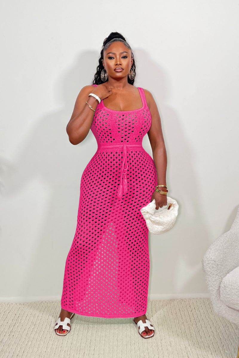 Amazon hot seller:  summer new women's tie-up mesh tank top & bodycon knit beach maxi dress