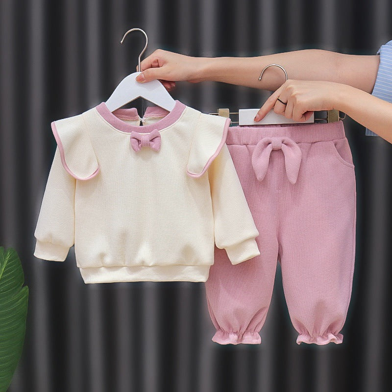 Spring & fallnew arrival infants and young children go out k-stylelong sleevestwo-piece set baby girl style flying sleeves casual elegant suit infant