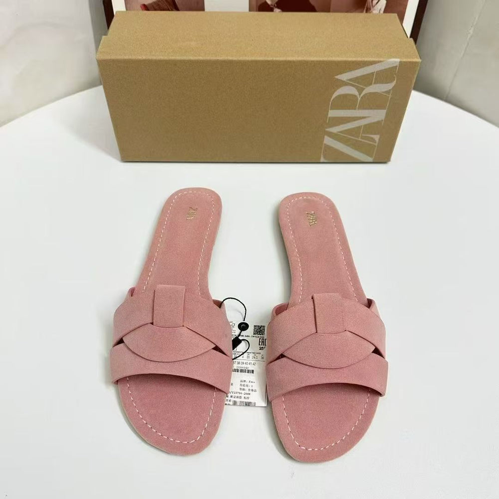 Za2025 spain 2025 summer new women's shoes artificial apricot embroidered mesh ballet shoes fashion flats