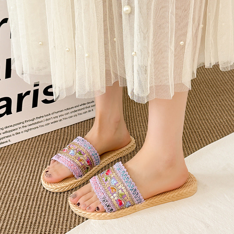 Xishuangbanna resort style ins ethnic style sandals for women summer outing soft bottom non-slip beach flip-flops for women