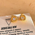 S925 sterling silver needle earrings, gold-tone double layer zircon flower studs, women's unique design, fashionable and elegant, versatile earrings