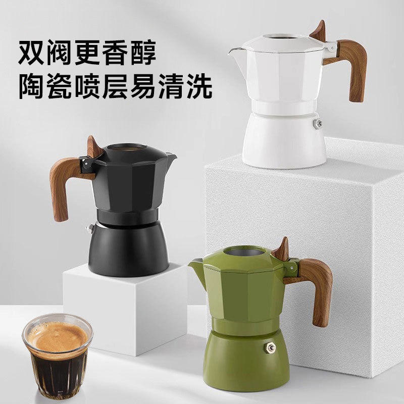 New double valve moka pot italian espresso coffee maker outdoor coffee brewing moka pot espresso coffee maker - export quality