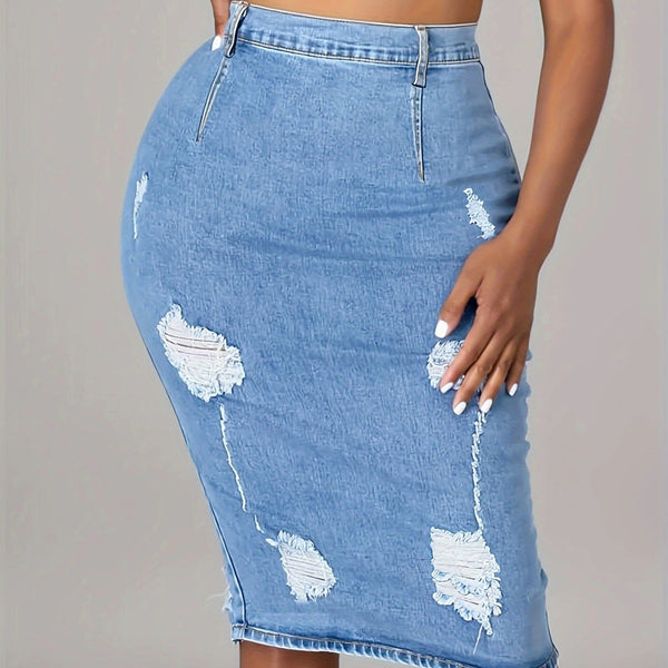 Denim skirt women's European and American  , summer thin skirt light-colored hip-wrapped denim skirt
