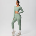 nude feeling tight high waistflap pocket pants crop toplong sleevestops yoga clothes quick-drying running sports fitness suit