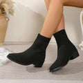 fall/winter new arrival: plus size knit boots for export - breathable knit stretch boots, pointed toe square heel slip-on ankle boots for women