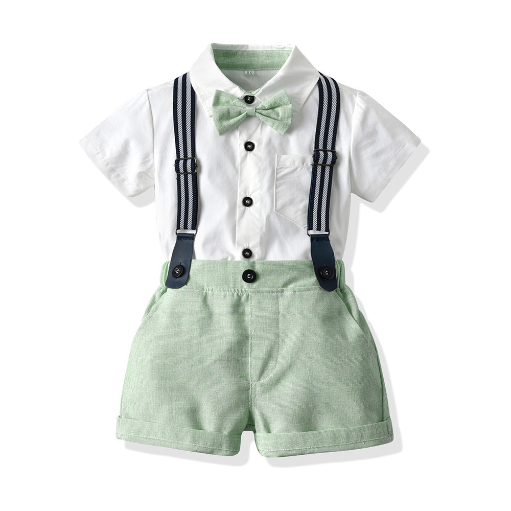 Kids dress first birthday summer boys short-sleeved white shirt boy host costume piano kindergarten performance costume