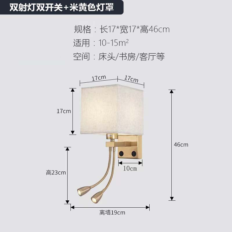 Hotel square bedside reading wall lamp nordic spotlight with switch usb room bedroom adjustable angle