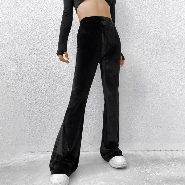 2024  European and American women's clothing autumn and winter new hot-selling high-waisted thin and comfortable micro-flared pants velvet casual trousers