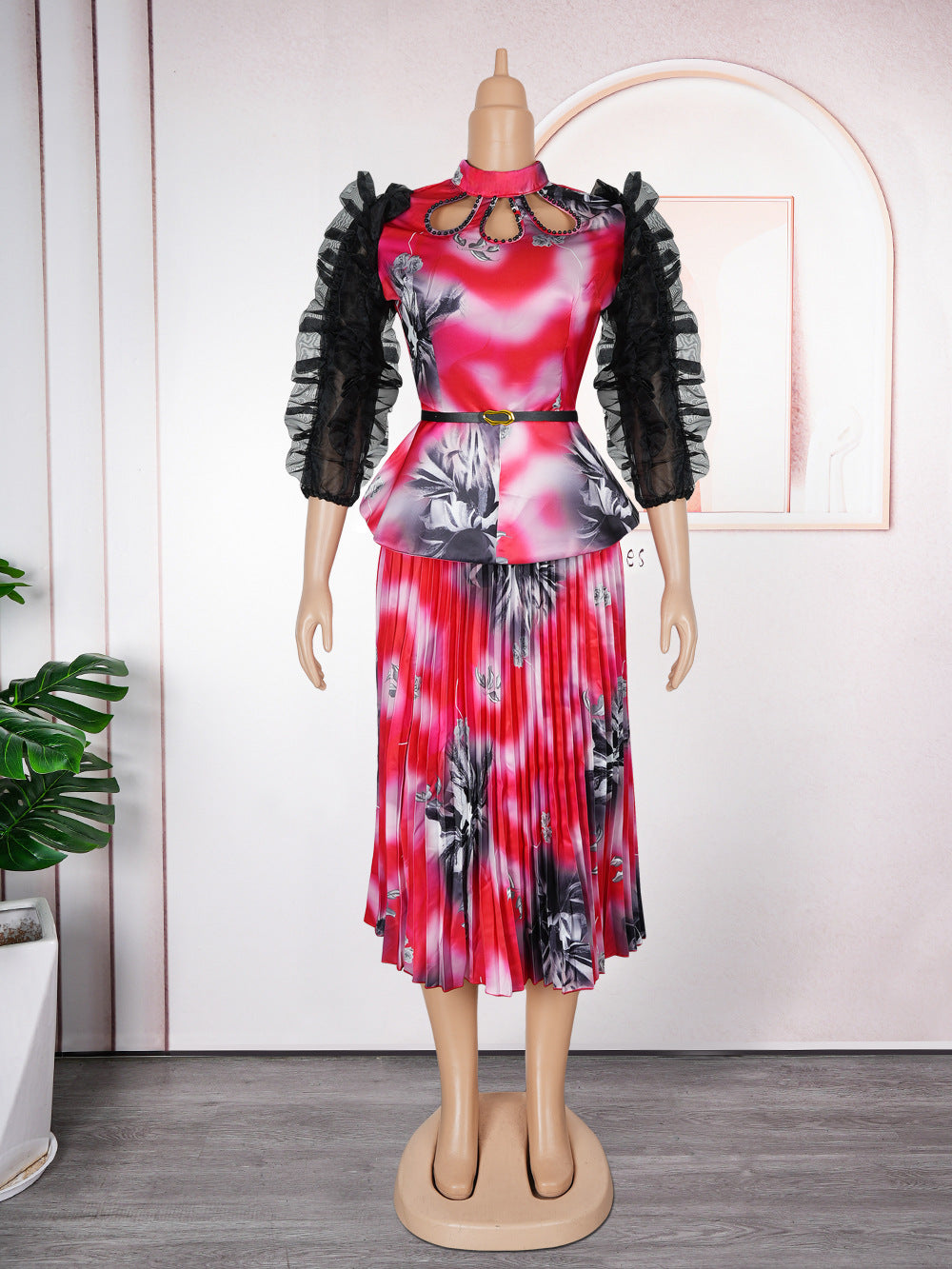 African  women's plus size cross-border printed dress new in stock fashion top and skirt two-piece set