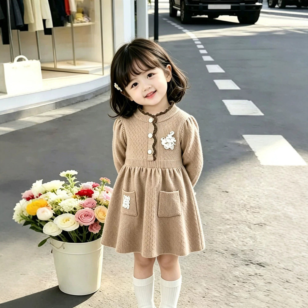Girls' knit dress - new autumn/winter  collection - kids' lace collar knitted dress - baby red princess dress