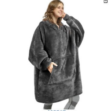 Autumn/winter thickened flannel hooded loungewear blanket robe - warm, plus size, loose fit, new arrival for cross-border e-commerce