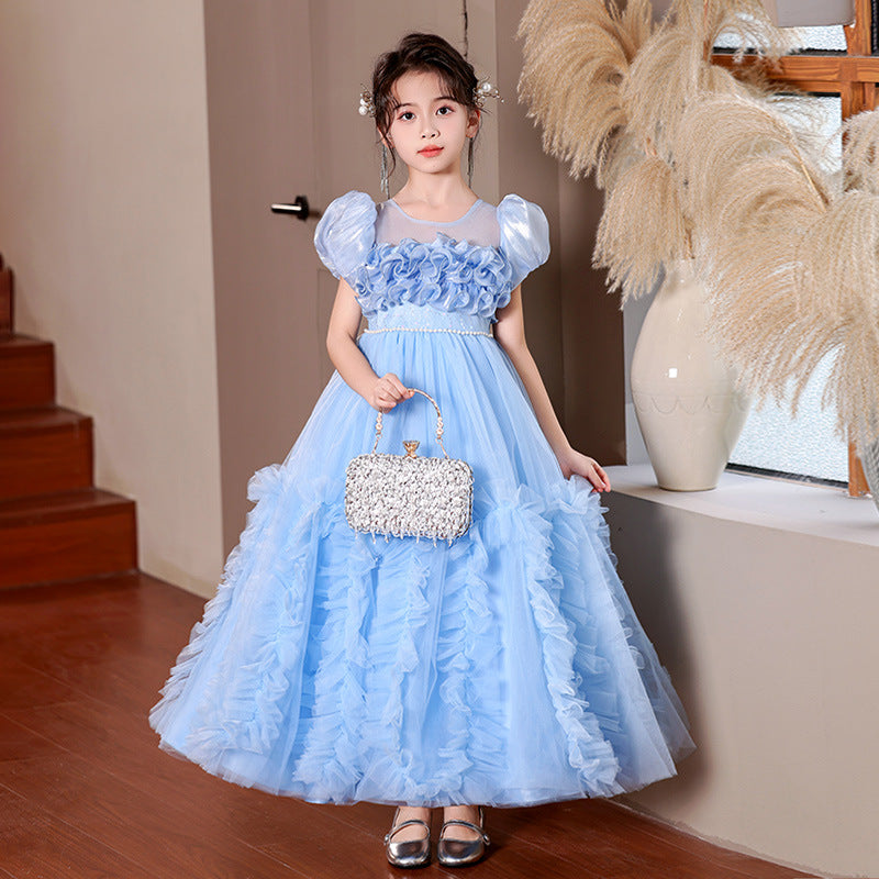 Girls' formal dresses mesh flower girl wedding dresses evening gowns piano recital little girl runway  new cross-border ready stock