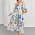 European and american cross-border   hot seller: bohemian lantern sleeve fashion print maxi dress