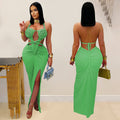 C7407 cross-border   fashion women's sexy knitted halter backless solid color dress