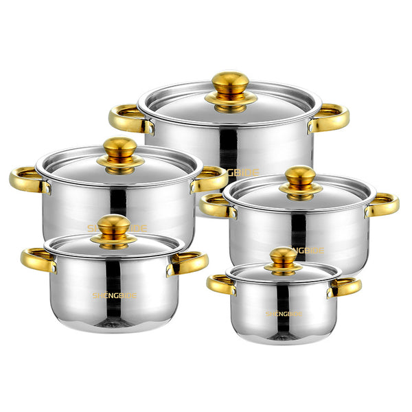 Cross-border supply Stainless steel soup pot set Gold-plated binaural soup pot set, ten-piece set of cookware set pot