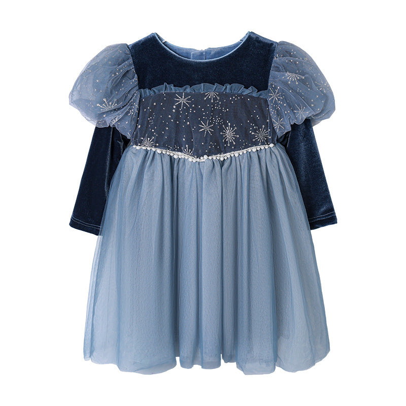 Girls' spring dress new : stylish baby girl birthday dress, fleece-lined and thickened, elsa princess dress, trendy style