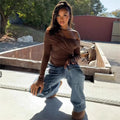 European and american casual denim jeans -  cross-border autumn/winter women's streetwear fashion - washed high-waisted trousers with metal button detail
