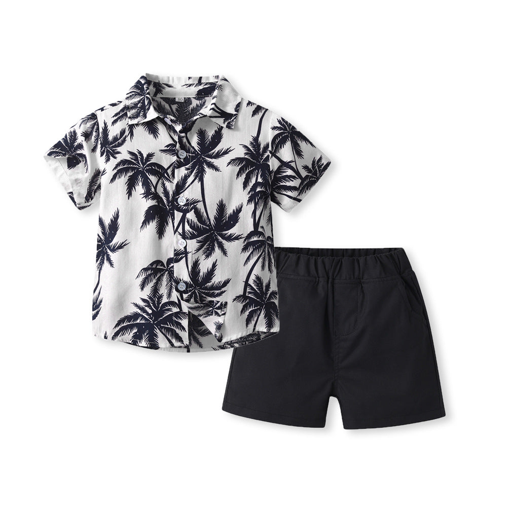 Boys' summer shirt sets, hawaiian beach outfits, family travel styles, baby summer clothes, kids' summer collection