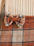 autumn new arrival: mock neck princess sleeve top + plaid skirt two-piece set