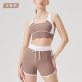 Spring/summer high-waisted activewear set for women - color block, open back, body-hugging, barely-there feel yoga set with running shorts - gym & yoga apparel