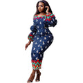 European, american, and african fashion cross-border  new print slim-fit maxi dress with lantern sleeves - special offer