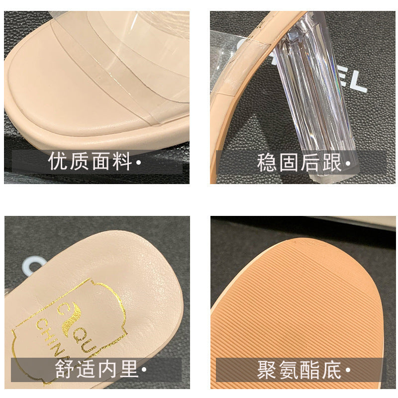 High-heeled slippers for women 2025summernew arrival one-piece pvcoutwearfashion crystal heel slippersladies