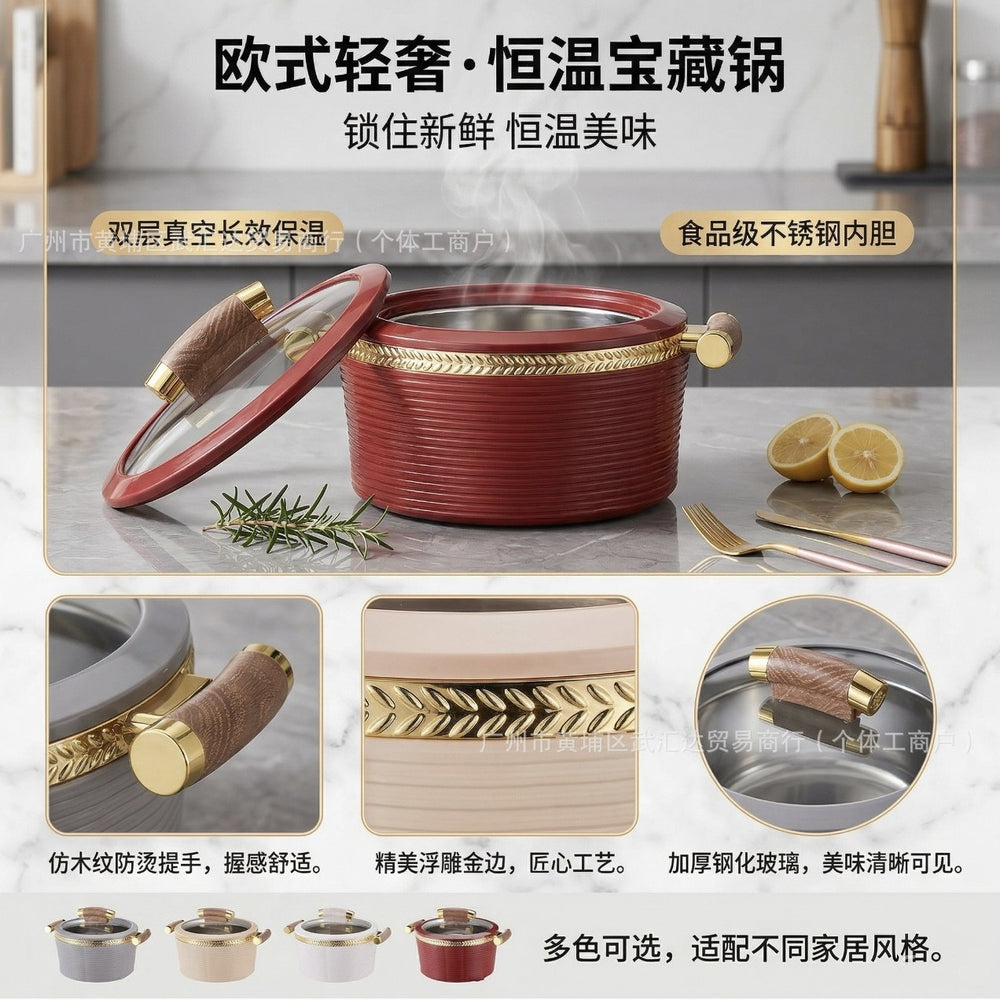 Food warmer insulated lunch box 3pcs 0.8l-2l-3.5l striped gold-rimmed food warmer