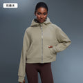 Women's fall/winter hooded cardigan sweatshirt - fleece lined, warm, zip-up jacket - age-defying, loose fit, casual activewear top d25130