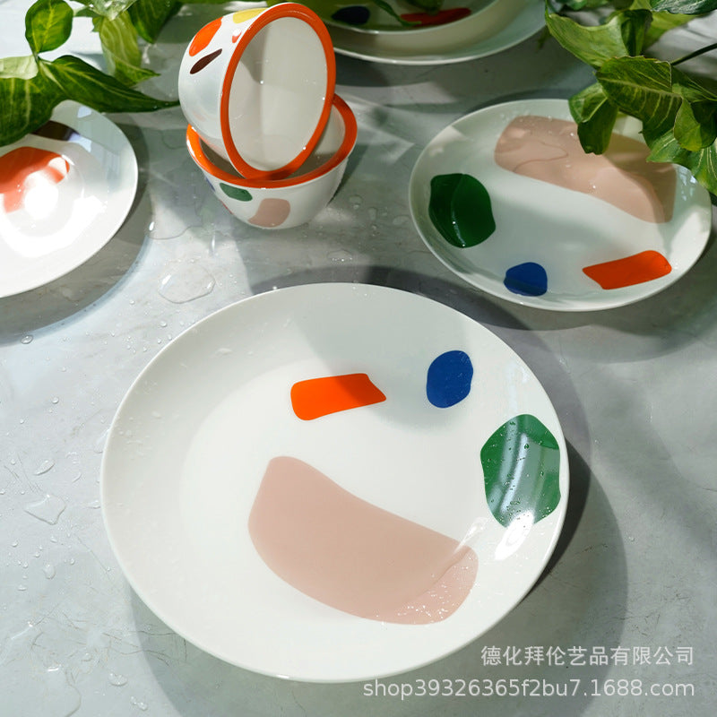 Ins scandinaviancasual style grids geometric fragments creative design color block paint tray stylish color ceramic tray