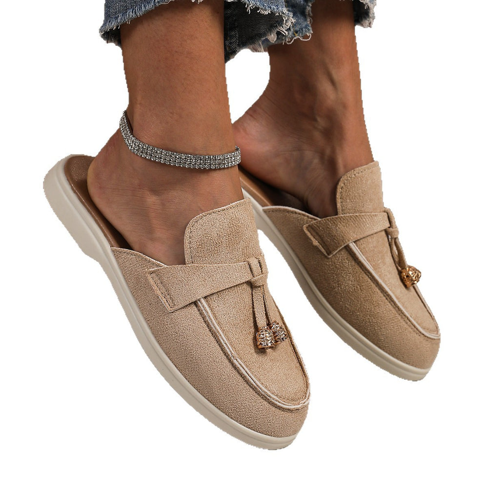 European and american slippers  spring new women's closed-toe half slippers outer wear slip-on mules casual half slippers