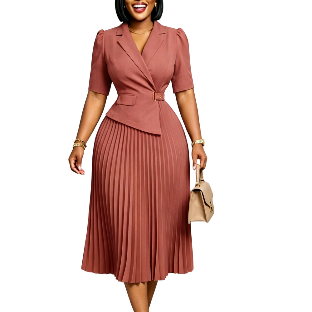D631  fashion cross-border elegant elegant suit collar three-quarter sleeve pleated elegant foreign trade african dress
