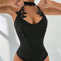 European and american cross-border women's lace halter sleeveless bodysuit high-waisted micro-stretch slim-fit sexy top