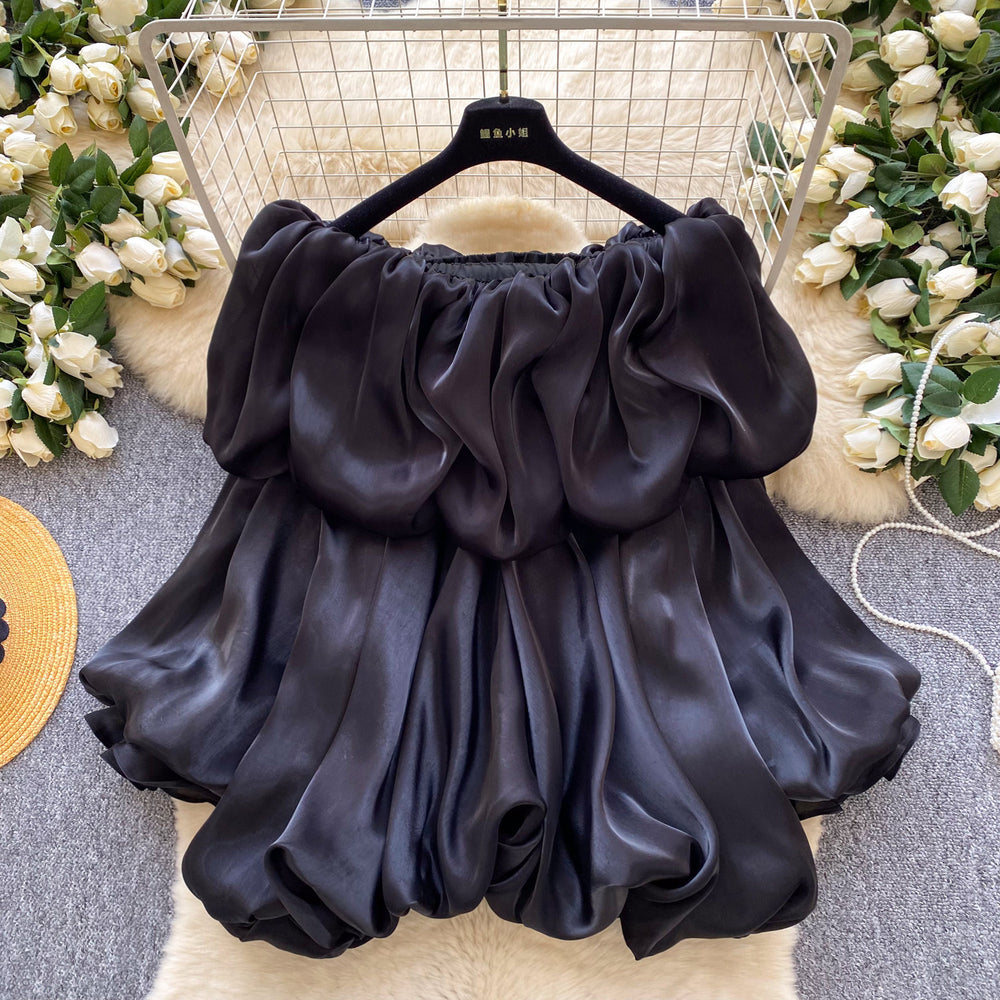 Korean style off-the-shoulder ruffle lantern sleeve blouse - women's spring new arrival, chic, trendy, and versatile pink top for work and casual wear