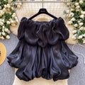 Korean style off-the-shoulder ruffle lantern sleeve blouse - women's spring new arrival, chic, trendy, and versatile pink top for work and casual wear