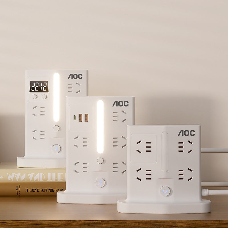 Chuangya vertical socket with usb lightning protection and surge protection socket independent night light digital clock original socket