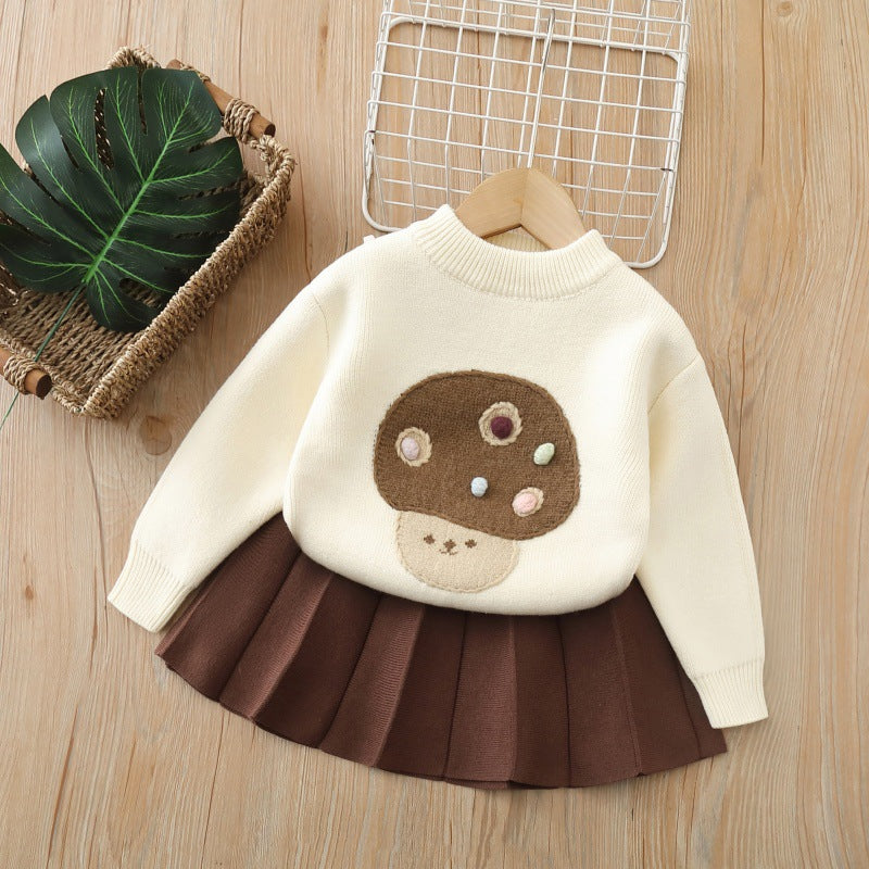 Kids' base layer sweater  autumn new arrivals: cute girls' outfit, girls' crew neck sweater, thickened set