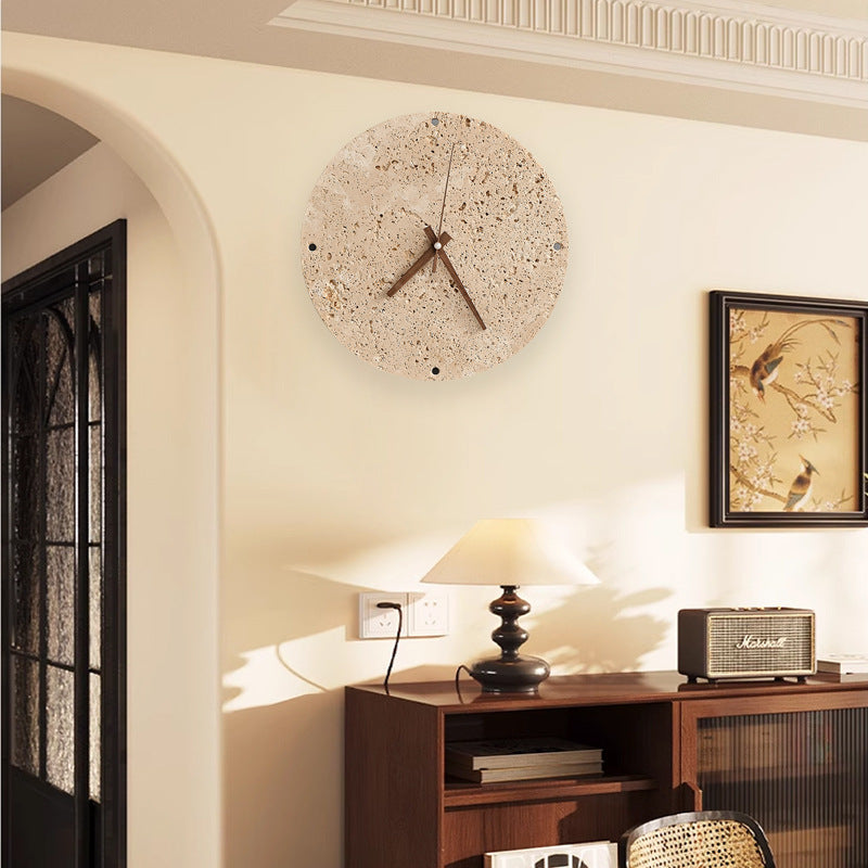 Wholesale clocks and watches Yellow travertine Bedroom bedside wall lamp Round clock Staircase Japanese-style wabi-sabi living room ambient light