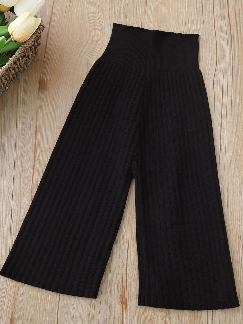 fall/winter new korean style knitted girls' leggings - lace trim wide leg casual pants