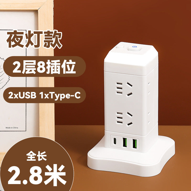 Authentic home & office vertical power strip - multi-outlet, pure copper, with usb ports - tower style