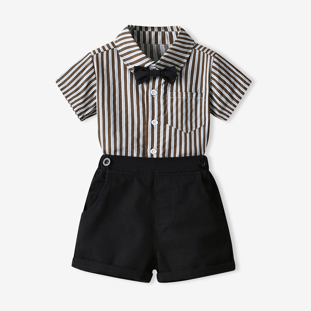 Kidsstripes short-sleeved shirt boys summer first birthday baby dress handsome flower girl overalls boy performance costume