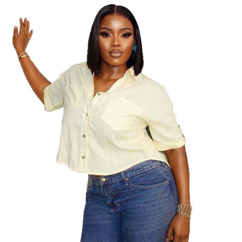 European and american women's clothing  autumn new sweet and fresh loose turn-down collar short-sleeve women's shirt top
