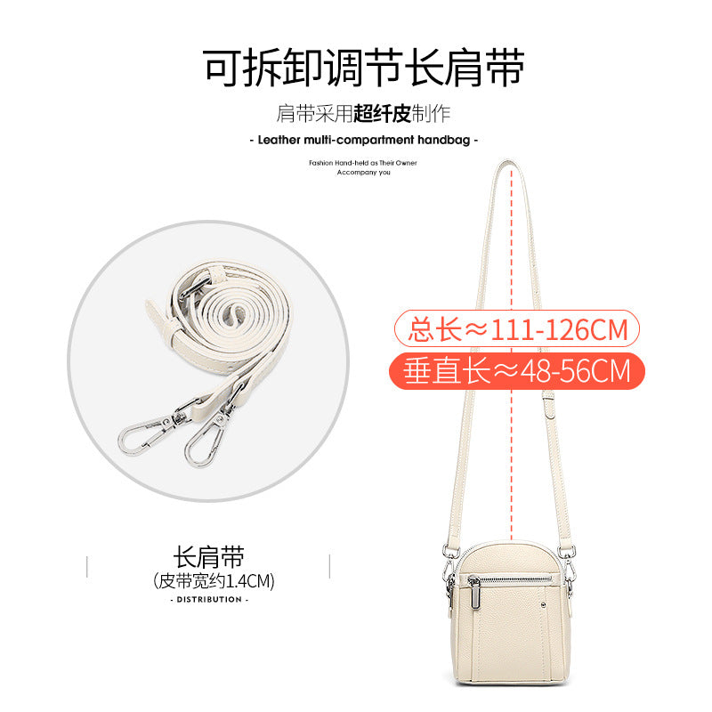 Casual leather large-capacity mobile phone bag women's versatile cowhide shoulder bag 2025 new double-layer zipper bag messenger bag