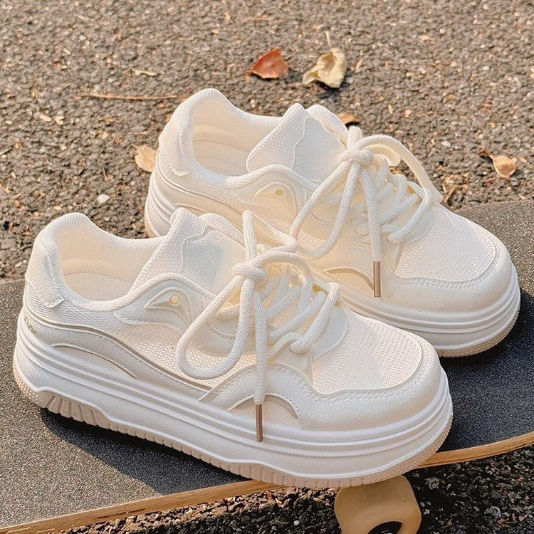 Summer women's white sneakers 2026 new breathable mesh shoes versatile niche bread shoes chunky sole athletic platform sneakers