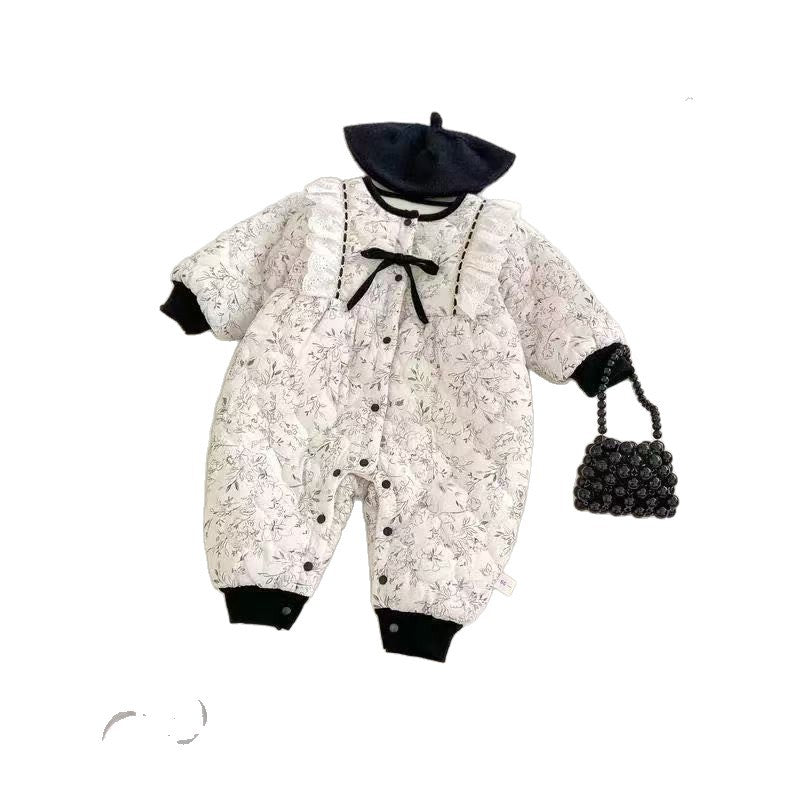 Winter romper chic floral baby clothes infant onesie thickened warm jumpsuit outing romper
