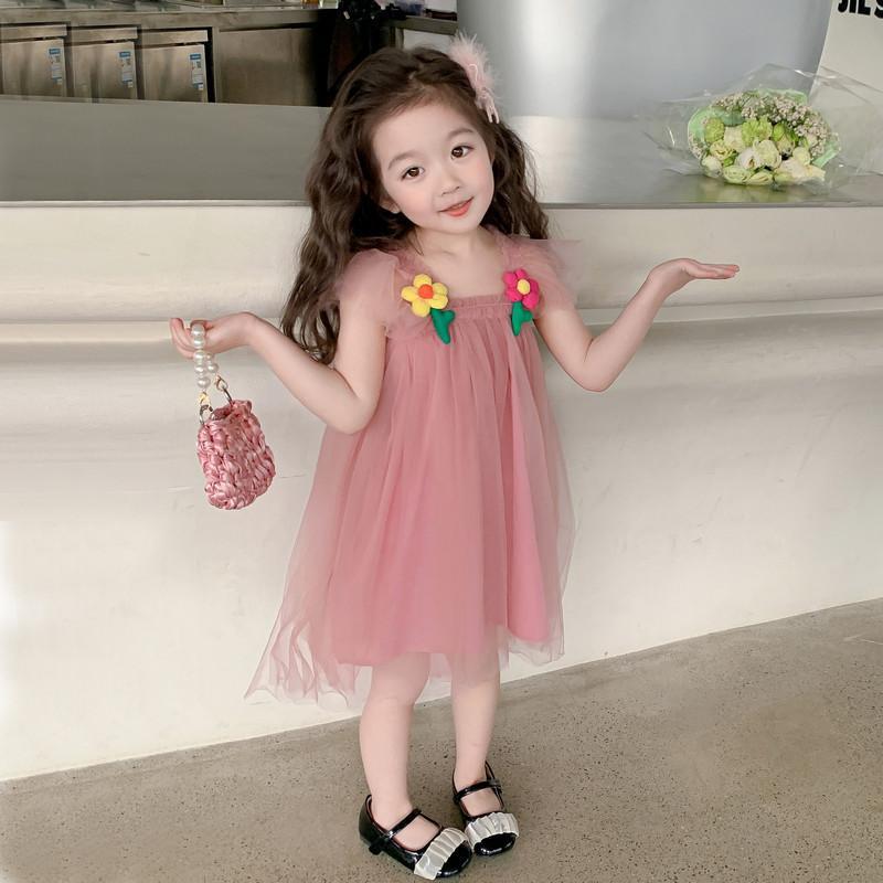 Girls' summer dress  new style: trendy and sweet sundress for baby girls - princess mesh dress with spaghetti straps