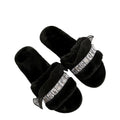 2024 hip-hop new arrival rhinestone fur slippers for women fall and winter home plus velvet heattechlace edge plush slippers for women