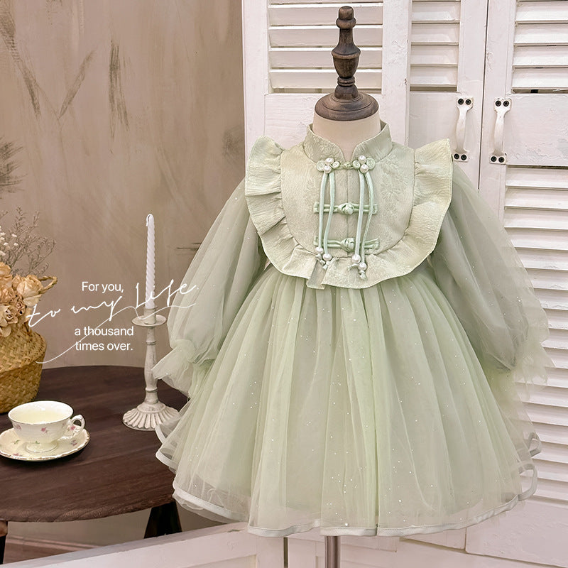 Girls' dress  spring new arrival: ethereal, new chinese style, little girl's birthday dress, tutu skirt, princess dress, trendy