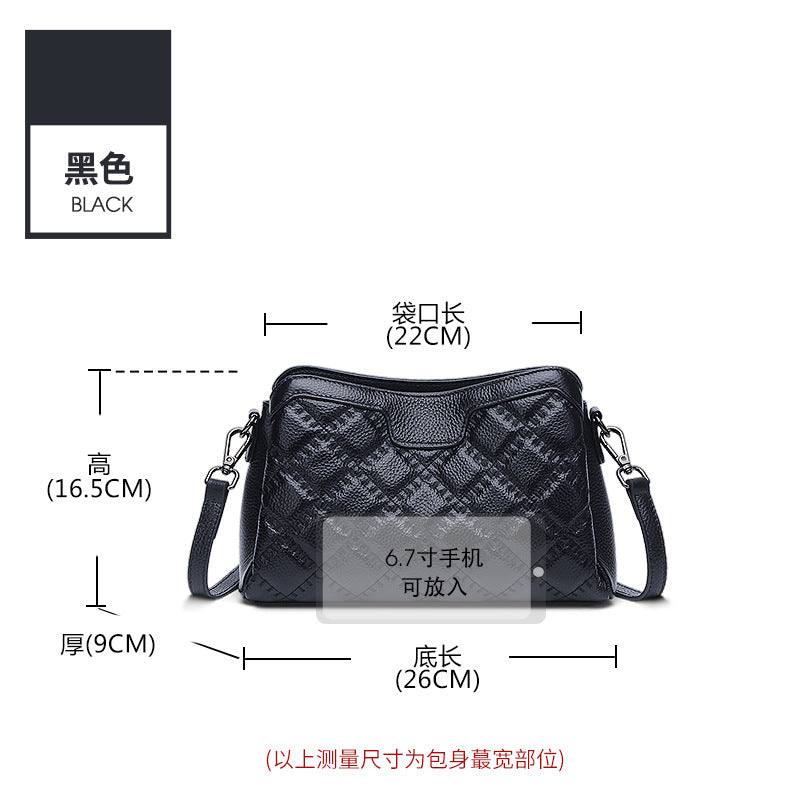 Rhombus first-layer cowhide shoulder women's bag large-capacity messenger bag 2025 new trendy women's fashion simple small square bag